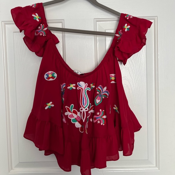 VaVa Red Off The Shoulder Floral Blouse - Picture 3 of 3